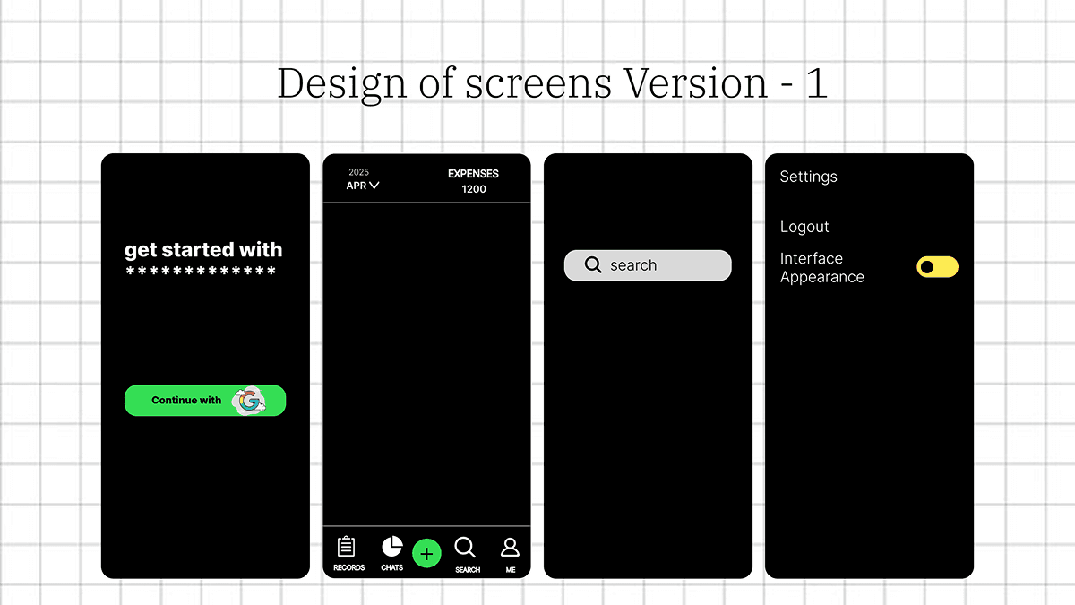 Design of screens Version 1